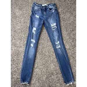 Bridge by Gly Mid Rise Skinny Distressed Jeans Size 24 Dark Wash Women's